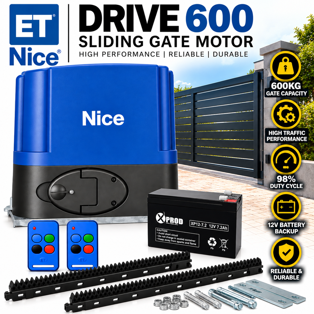 ET Nice Drive 600 600kg High-Traffic Sliding Gate Motor Kit