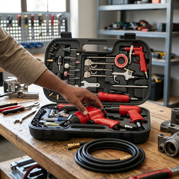 Pneumatic Tool Set with Air Tools and Accessories