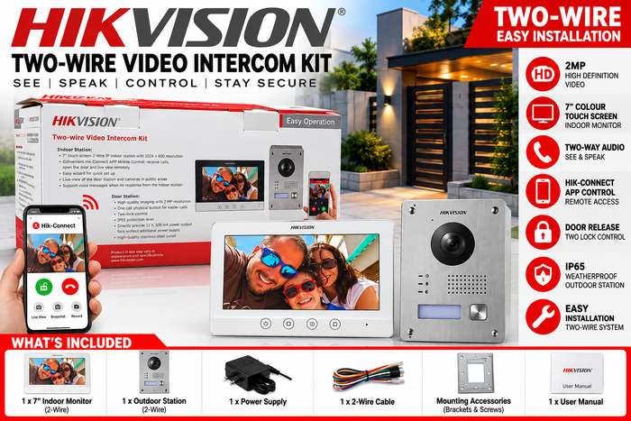 Hikvision 7-Inch Colour Touchscreen IP Two-Wire Video Intercom Kit