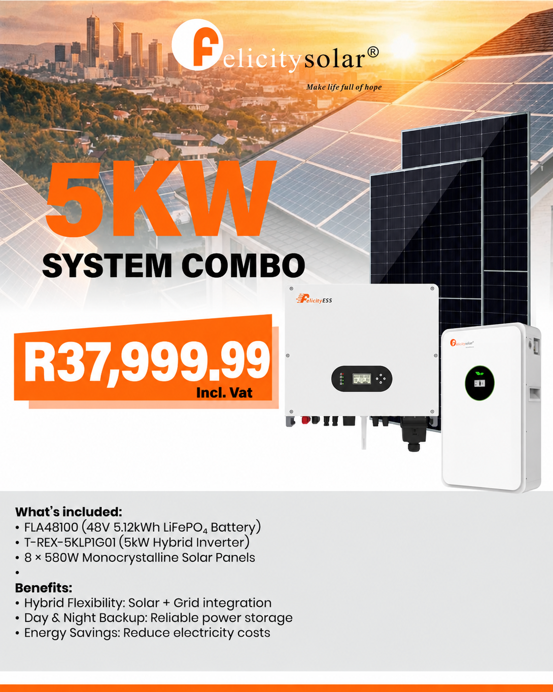 Felicitysolar 5kW Solar System Combo